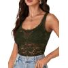 imageLYANER Womens Floral Lace Scallop Spaghetti Strap Sleeveless Sheer Tank Cami Top BlouseArmy Green