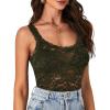 imageLYANER Womens Floral Lace Scallop Spaghetti Strap Sleeveless Sheer Tank Cami Top BlouseArmy Green