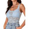 imageLYANER Womens Floral Lace Scallop Spaghetti Strap Sleeveless Sheer Tank Cami Top BlouseAzure