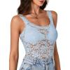 imageLYANER Womens Floral Lace Scallop Spaghetti Strap Sleeveless Sheer Tank Cami Top BlouseAzure