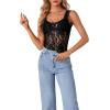 imageLYANER Womens Floral Lace Scallop Spaghetti Strap Sleeveless Sheer Tank Cami Top BlouseBlack
