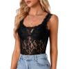 imageLYANER Womens Floral Lace Scallop Spaghetti Strap Sleeveless Sheer Tank Cami Top BlouseBlack