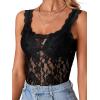 imageLYANER Womens Floral Lace Scallop Spaghetti Strap Sleeveless Sheer Tank Cami Top BlouseBlack