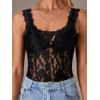 imageLYANER Womens Floral Lace Scallop Spaghetti Strap Sleeveless Sheer Tank Cami Top BlouseBlack