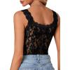 imageLYANER Womens Floral Lace Scallop Spaghetti Strap Sleeveless Sheer Tank Cami Top BlouseBlack