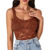 imageLYANER Womens Floral Lace Scallop Spaghetti Strap Sleeveless Sheer Tank Cami Top BlouseCaramel