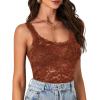 imageLYANER Womens Floral Lace Scallop Spaghetti Strap Sleeveless Sheer Tank Cami Top BlouseCaramel