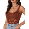 imageLYANER Womens Floral Lace Scallop Spaghetti Strap Sleeveless Sheer Tank Cami Top BlouseCaramel