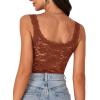 imageLYANER Womens Floral Lace Scallop Spaghetti Strap Sleeveless Sheer Tank Cami Top BlouseCaramel