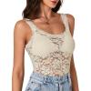 imageLYANER Womens Floral Lace Scallop Spaghetti Strap Sleeveless Sheer Tank Cami Top BlouseChampagne