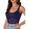 imageLYANER Womens Floral Lace Scallop Spaghetti Strap Sleeveless Sheer Tank Cami Top BlouseDark Blue