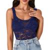 imageLYANER Womens Floral Lace Scallop Spaghetti Strap Sleeveless Sheer Tank Cami Top BlouseDark Blue