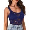 imageLYANER Womens Floral Lace Scallop Spaghetti Strap Sleeveless Sheer Tank Cami Top BlouseDark Blue