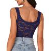 imageLYANER Womens Floral Lace Scallop Spaghetti Strap Sleeveless Sheer Tank Cami Top BlouseDark Blue