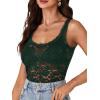 imageLYANER Womens Floral Lace Scallop Spaghetti Strap Sleeveless Sheer Tank Cami Top BlouseDark Green