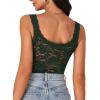 imageLYANER Womens Floral Lace Scallop Spaghetti Strap Sleeveless Sheer Tank Cami Top BlouseDark Green