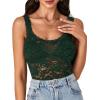 imageLYANER Womens Floral Lace Scallop Spaghetti Strap Sleeveless Sheer Tank Cami Top BlouseDark Green