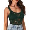 imageLYANER Womens Floral Lace Scallop Spaghetti Strap Sleeveless Sheer Tank Cami Top BlouseDark Green