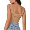imageLYANER Womens Floral Lace Scallop Spaghetti Strap Sleeveless Sheer Tank Cami Top BlouseKhaki