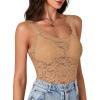 imageLYANER Womens Floral Lace Scallop Spaghetti Strap Sleeveless Sheer Tank Cami Top BlouseKhaki