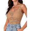 imageLYANER Womens Floral Lace Scallop Spaghetti Strap Sleeveless Sheer Tank Cami Top BlouseKhaki
