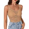 imageLYANER Womens Floral Lace Scallop Spaghetti Strap Sleeveless Sheer Tank Cami Top BlouseKhaki