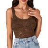 imageLYANER Womens Floral Lace Scallop Spaghetti Strap Sleeveless Sheer Tank Cami Top BlouseLight Brown