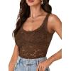 imageLYANER Womens Floral Lace Scallop Spaghetti Strap Sleeveless Sheer Tank Cami Top BlouseLight Brown