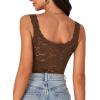 imageLYANER Womens Floral Lace Scallop Spaghetti Strap Sleeveless Sheer Tank Cami Top BlouseLight Brown