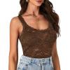imageLYANER Womens Floral Lace Scallop Spaghetti Strap Sleeveless Sheer Tank Cami Top BlouseLight Brown