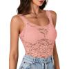 imageLYANER Womens Floral Lace Scallop Spaghetti Strap Sleeveless Sheer Tank Cami Top BlouseLight Pink