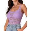 imageLYANER Womens Floral Lace Scallop Spaghetti Strap Sleeveless Sheer Tank Cami Top BlouseLight Purple