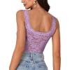 imageLYANER Womens Floral Lace Scallop Spaghetti Strap Sleeveless Sheer Tank Cami Top BlouseLight Purple