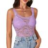 imageLYANER Womens Floral Lace Scallop Spaghetti Strap Sleeveless Sheer Tank Cami Top BlouseLight Purple