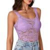 imageLYANER Womens Floral Lace Scallop Spaghetti Strap Sleeveless Sheer Tank Cami Top BlouseLight Purple