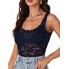 imageLYANER Womens Floral Lace Scallop Spaghetti Strap Sleeveless Sheer Tank Cami Top BlouseNavy Blue