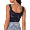 imageLYANER Womens Floral Lace Scallop Spaghetti Strap Sleeveless Sheer Tank Cami Top BlouseNavy Blue