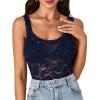 imageLYANER Womens Floral Lace Scallop Spaghetti Strap Sleeveless Sheer Tank Cami Top BlouseNavy Blue