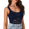 imageLYANER Womens Floral Lace Scallop Spaghetti Strap Sleeveless Sheer Tank Cami Top BlouseNavy Blue