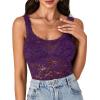 imageLYANER Womens Floral Lace Scallop Spaghetti Strap Sleeveless Sheer Tank Cami Top BlousePurple