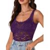 imageLYANER Womens Floral Lace Scallop Spaghetti Strap Sleeveless Sheer Tank Cami Top BlousePurple