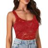 imageLYANER Womens Floral Lace Scallop Spaghetti Strap Sleeveless Sheer Tank Cami Top BlouseRed