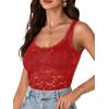 imageLYANER Womens Floral Lace Scallop Spaghetti Strap Sleeveless Sheer Tank Cami Top BlouseRed
