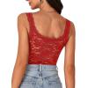 imageLYANER Womens Floral Lace Scallop Spaghetti Strap Sleeveless Sheer Tank Cami Top BlouseRed