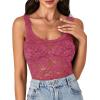 imageLYANER Womens Floral Lace Scallop Spaghetti Strap Sleeveless Sheer Tank Cami Top BlouseRose