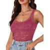 imageLYANER Womens Floral Lace Scallop Spaghetti Strap Sleeveless Sheer Tank Cami Top BlouseRose