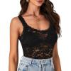 imageLYANER Womens Floral Lace Scallop Spaghetti Strap Sleeveless Sheer Tank Cami Top BlouseSolid Black