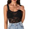 imageLYANER Womens Floral Lace Scallop Spaghetti Strap Sleeveless Sheer Tank Cami Top BlouseSolid Black