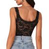 imageLYANER Womens Floral Lace Scallop Spaghetti Strap Sleeveless Sheer Tank Cami Top BlouseSolid Black