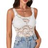 imageLYANER Womens Floral Lace Scallop Spaghetti Strap Sleeveless Sheer Tank Cami Top BlouseSolid White